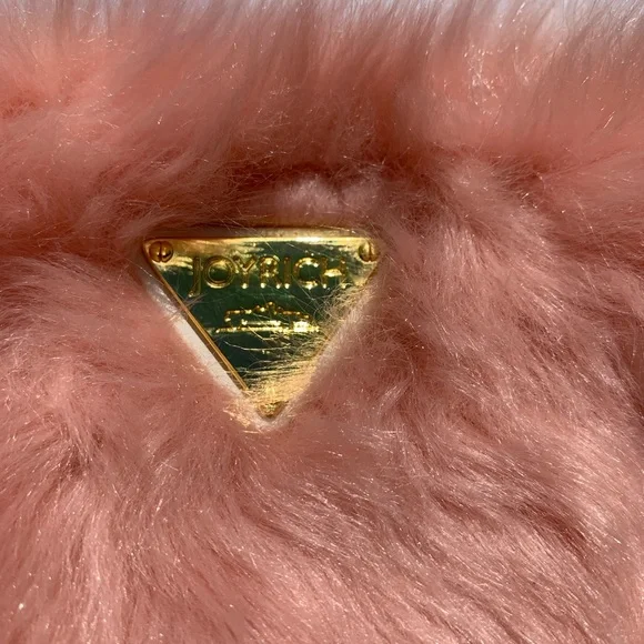 JOYRICH pink Faux fur fluffy zippered clutch, toiletries bag NWT w/golde… - Picture 5 of 13